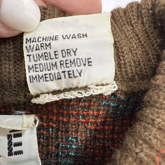 Le Tigre Coogi Style Vintage Knit Cosby Sweater Turquoise Brown Red Medium - Picture 8 of 11